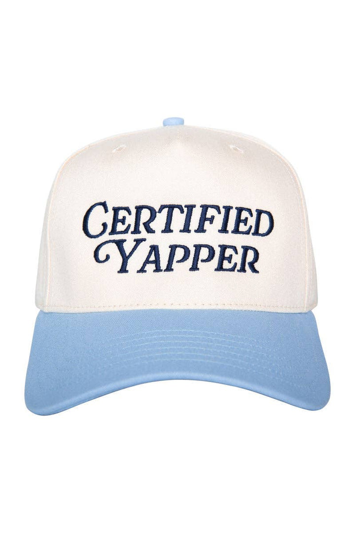Certified Yapper Two-Toned Vintage Hat: Light Blue and Tan