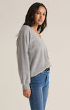 Z Supply: Off the Clock Cozy V-Neck Sweatshirt: Classic Heather Grey