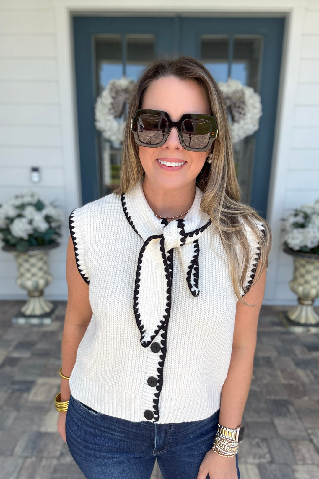 Blair Cardigan Sweater - Ivory/Black