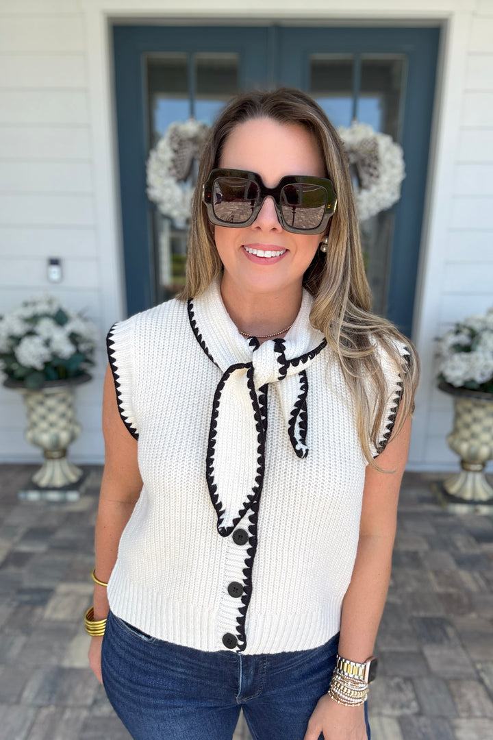 Blair Cardigan Sweater - Ivory/Black