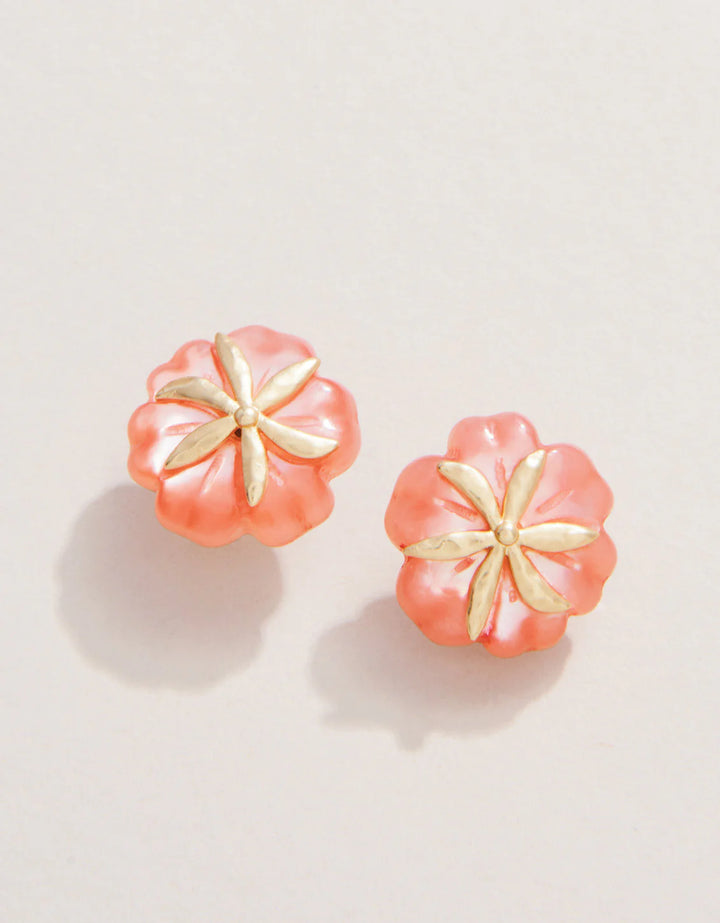 Spartina 449: Carved Flower Stud Earrings Pink Mother-of-Pearl