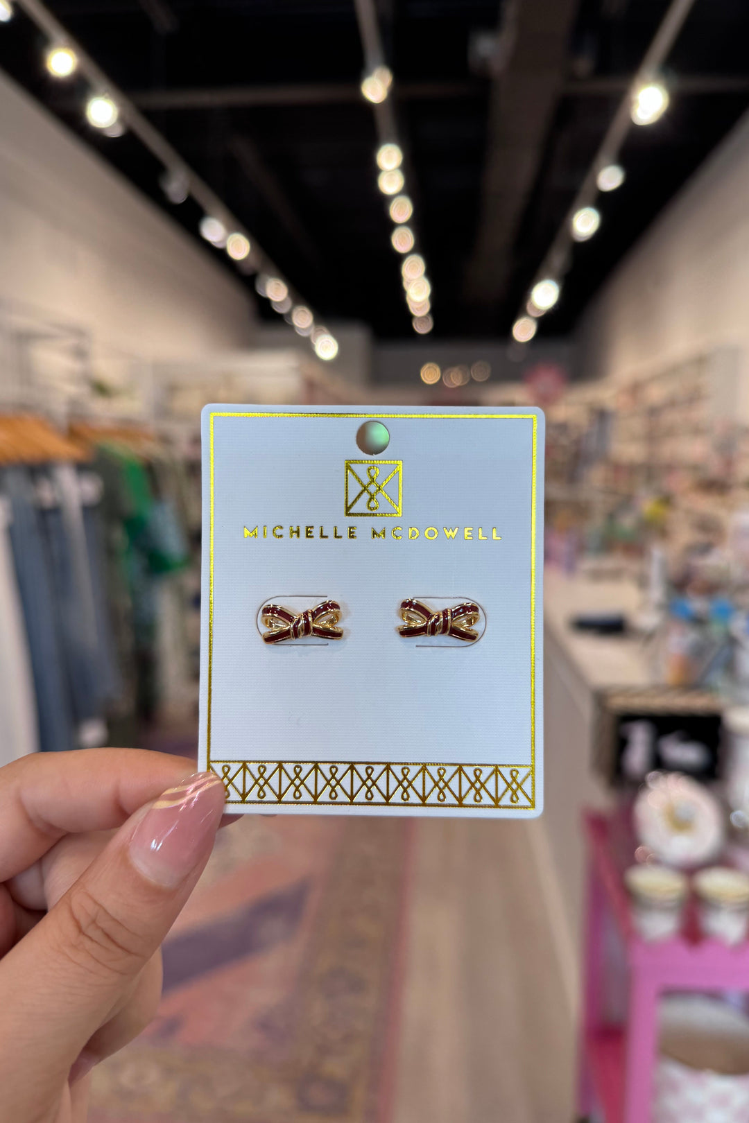 Bow Stud Earrings - Garnet & Gold