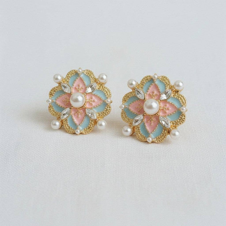 Vintage Palace Style Enamel Pearl Stud Earrings - B Social Boutique