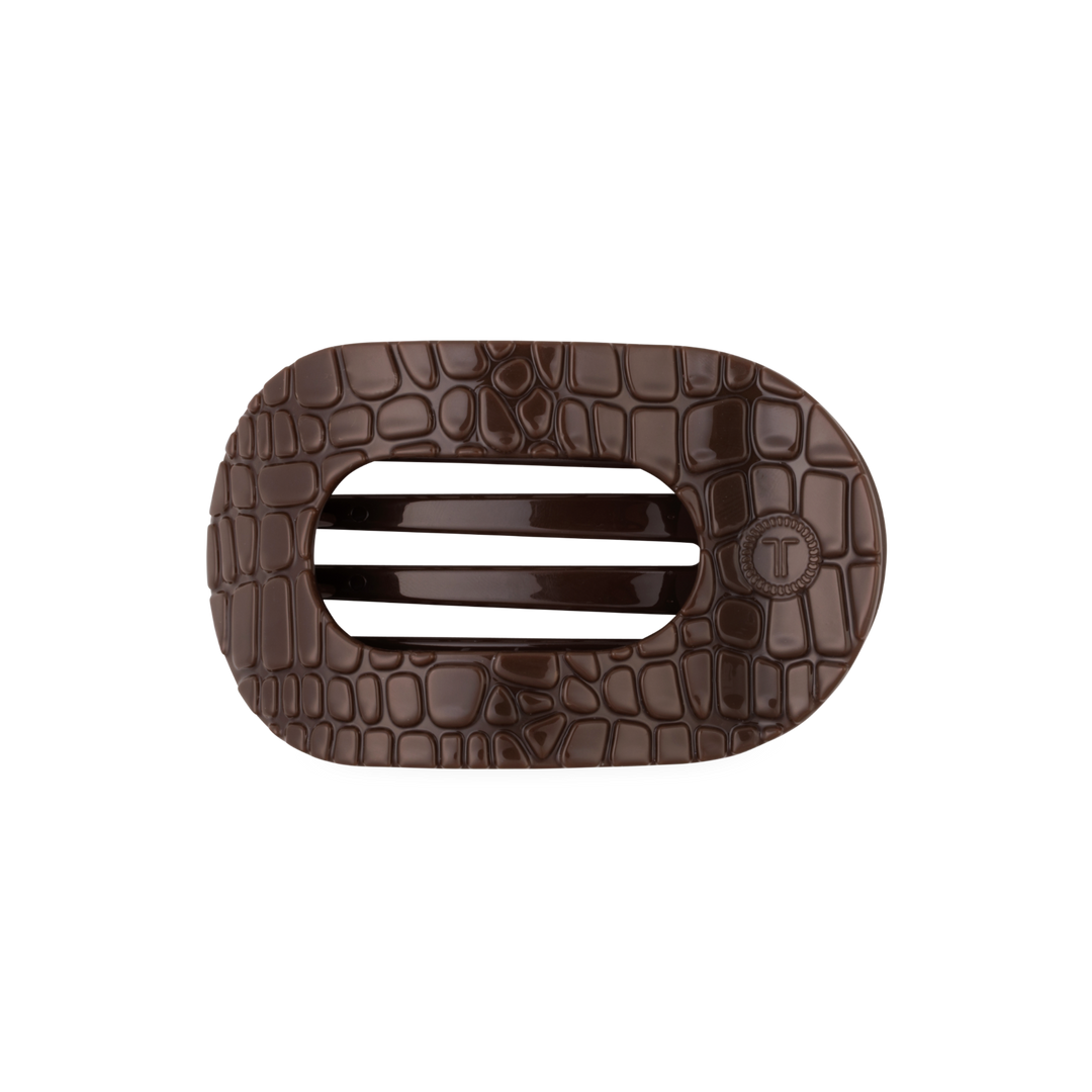 Brown Crocodile Medium Flat Round Hair Clip
