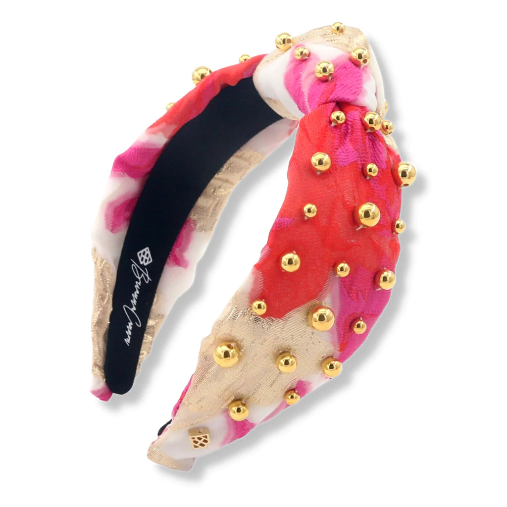 Brianna Cannon: ADULT SIZE PINK, RED & IVORY HEADBAND WITH GOLD BEADS