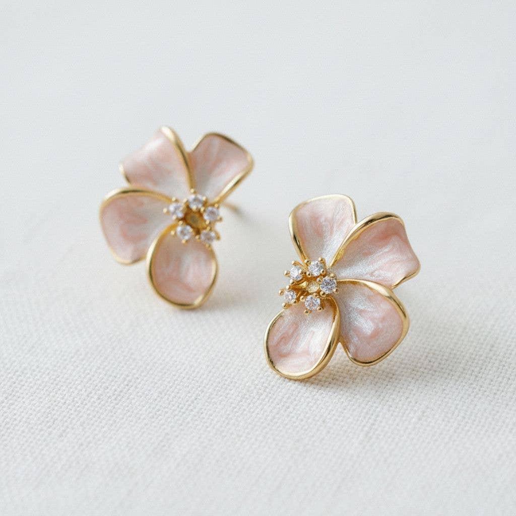 Floral Enamel Drop Earrings with Sparkling Accents - B Social Boutique