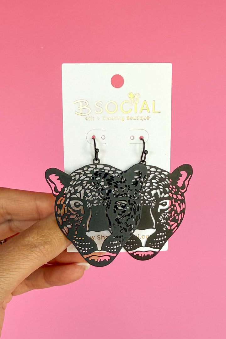 Black Lightweight Jaguar Face Earring