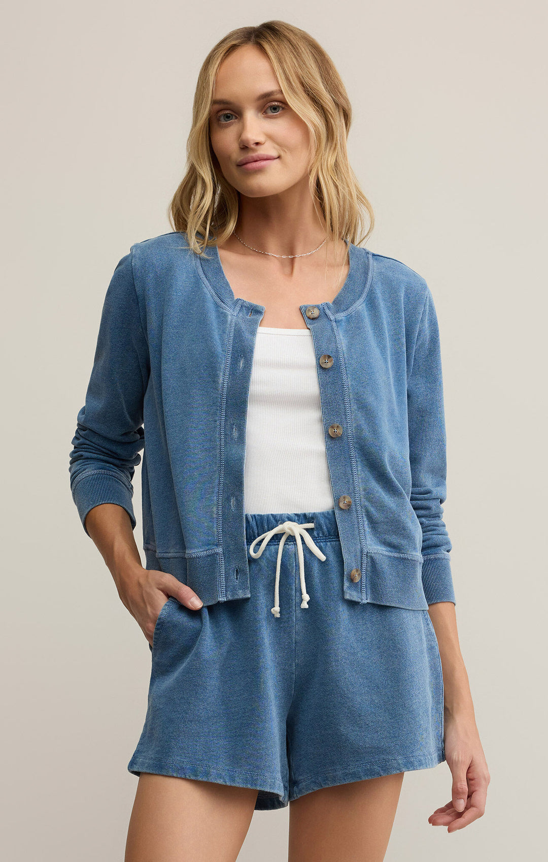 Z Supply: Daily Knit Denim Cardigan - Vintage Indigo