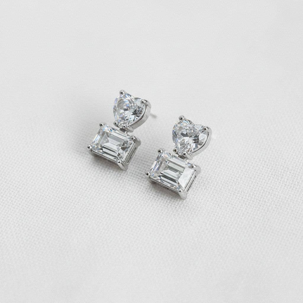 Heart-Shaped Geometric Zirconia Drop Earrings