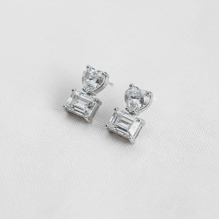 Heart-Shaped Geometric Zirconia Drop Earrings