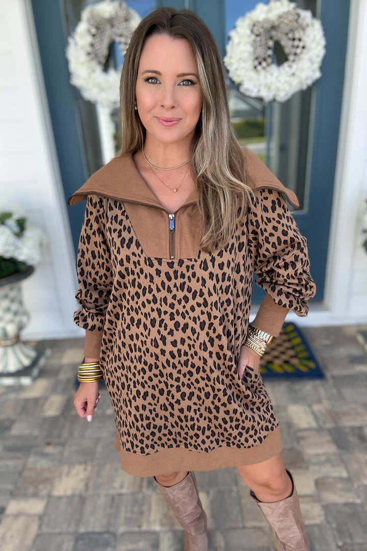 Leopard Shawl Collar Dress