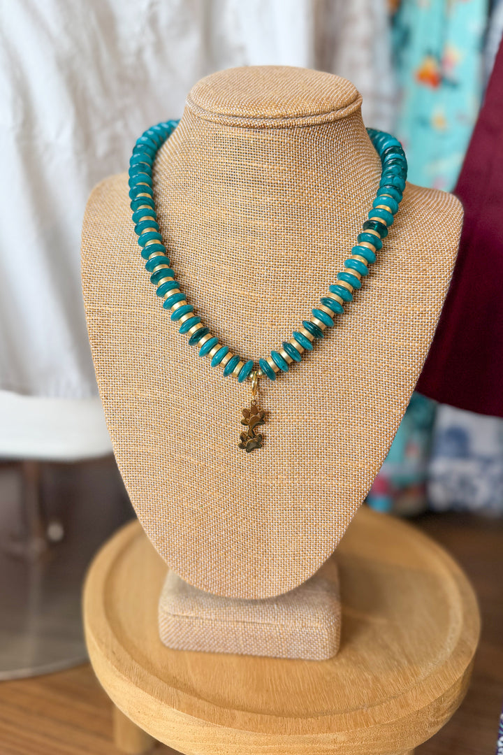 Cerissa Teal Beaded Necklace with Paw Charm