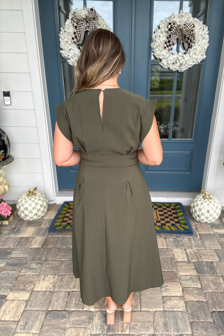Avenue Pleated Midi Dress - Olive