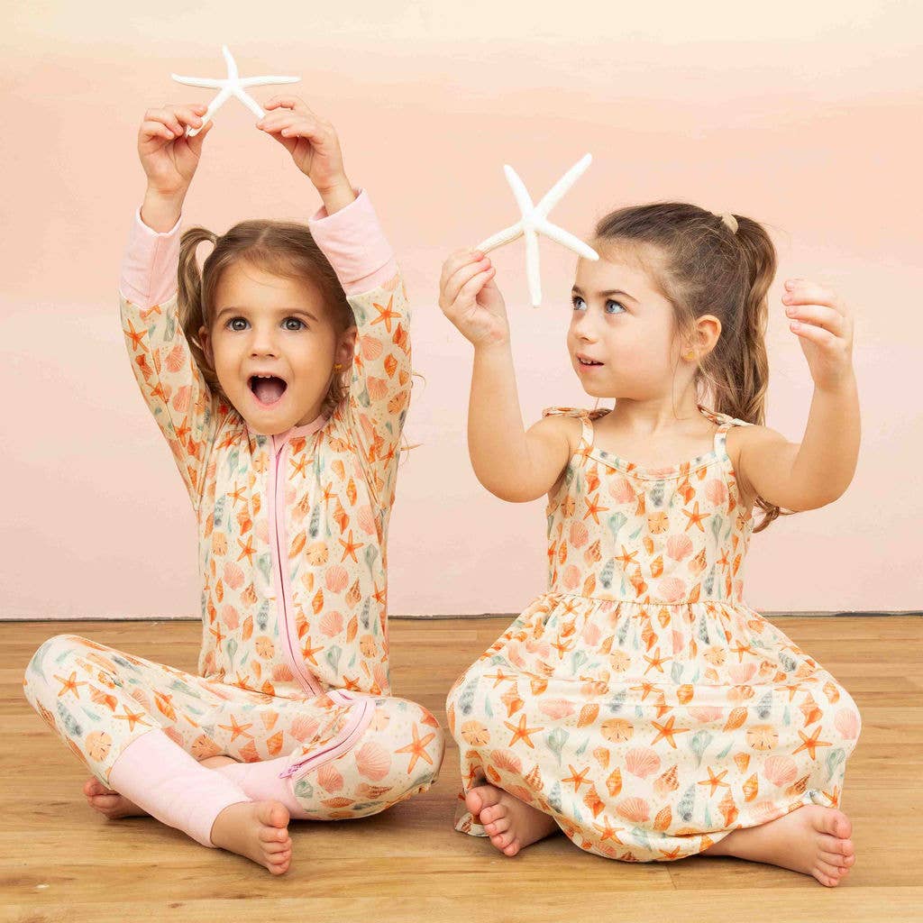 Sandy Seashells Beachy Bamboo Convertible Baby Pajamas