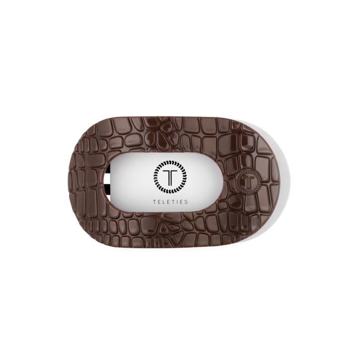 Brown Crocodile Medium Flat Round Hair Clip