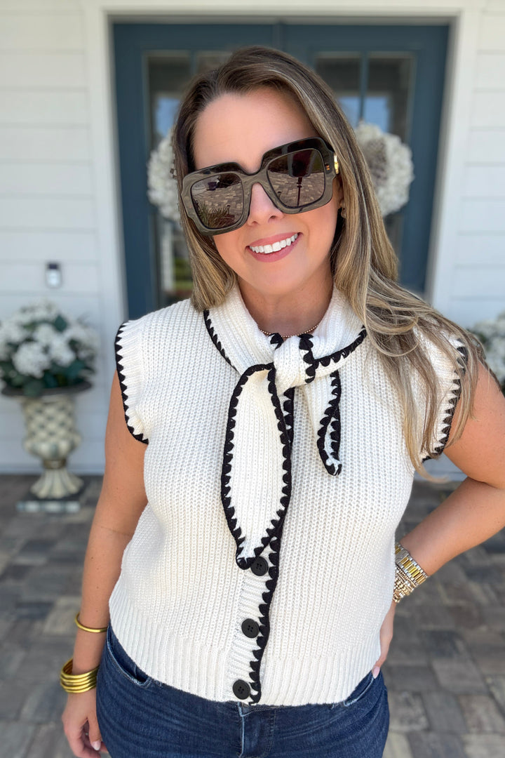 Blair Cardigan Sweater - Ivory/Black