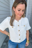 First Lady Cream Button Front Blouse