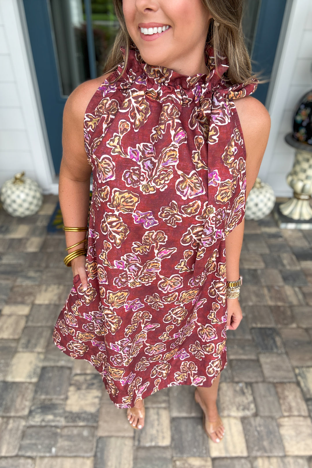 Autumn Romance Floral Tie-Neck Dress