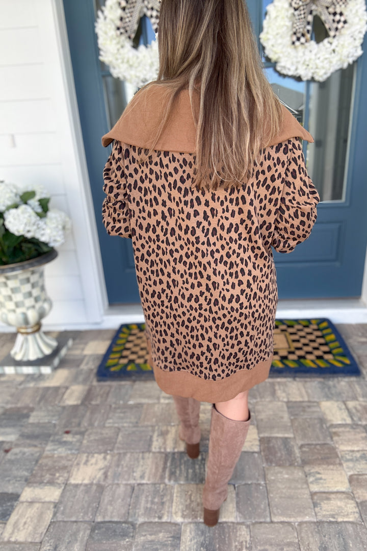 Leopard Shawl Collar Dress