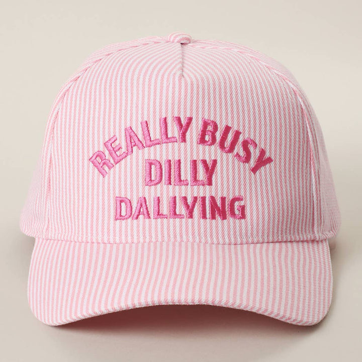 REALLY BUSY DILLY DALLYING Seersucker Stripe Hat: PINK - B Social Boutique