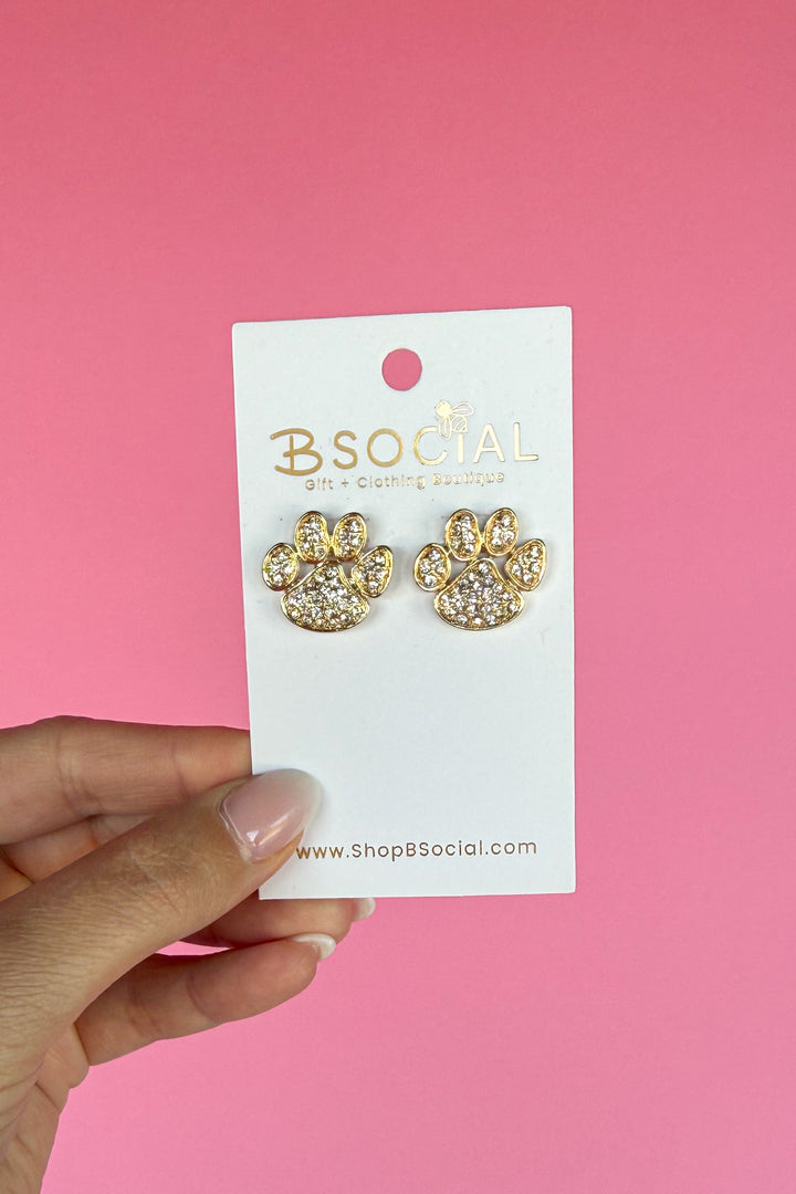Rhinestone Large Paw Print Stud