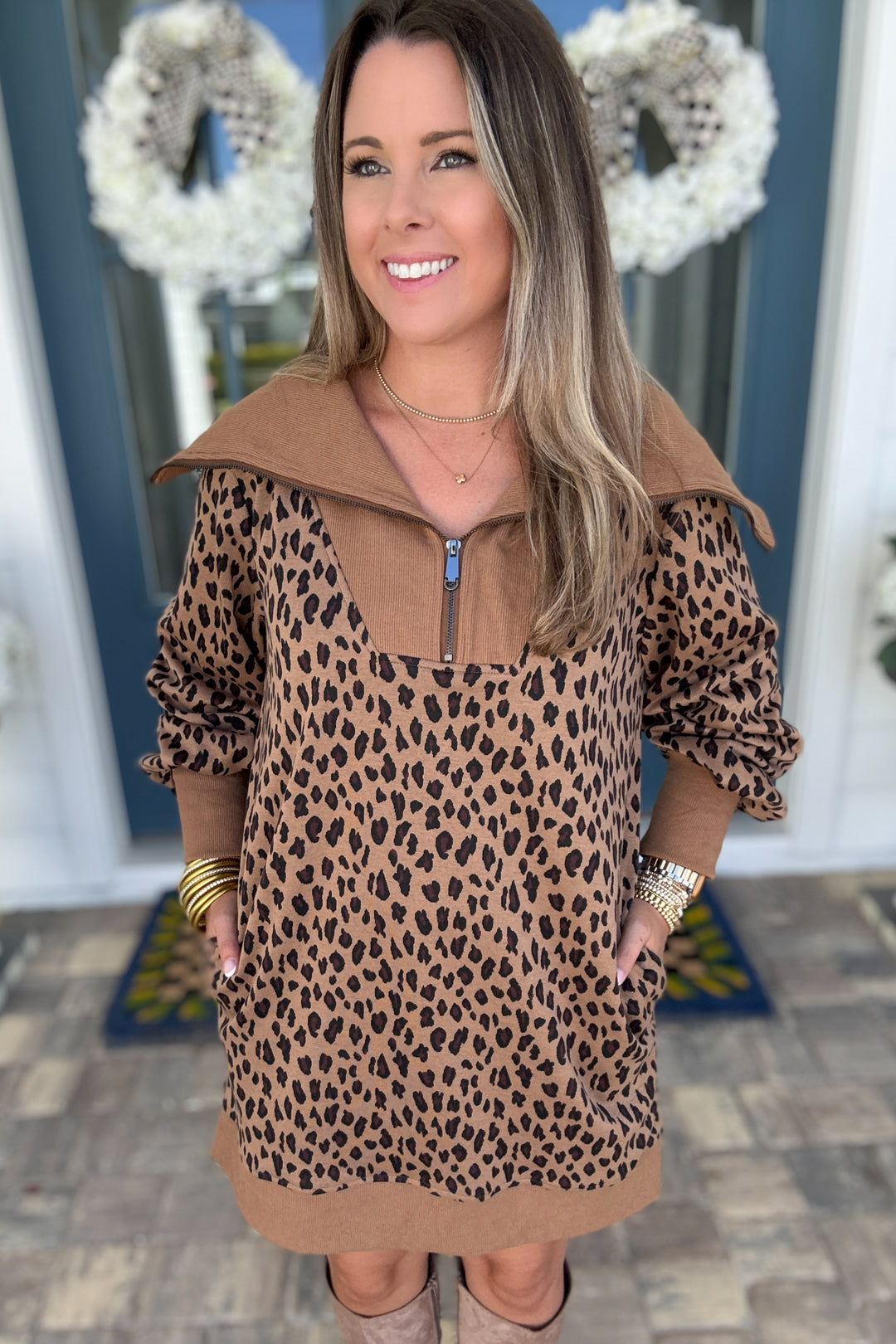 Leopard Shawl Collar Dress