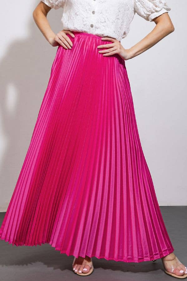 Pleated Midi Skirt - FUCHSIA - B Social Boutique