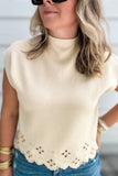 Scallop Mock Neck Short Sleeve Sweater - Ecru