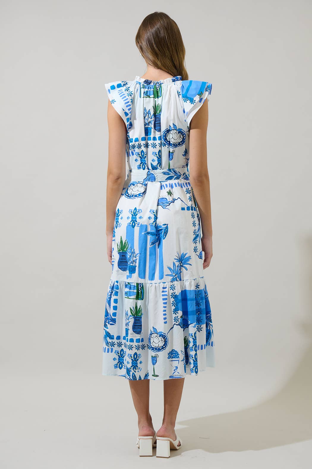 Postcard Button Front Midi Dress