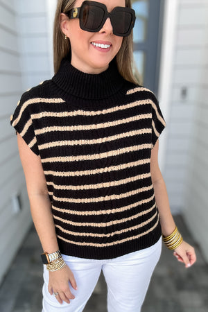 THML: Black Stripe Turtle Neck Vest