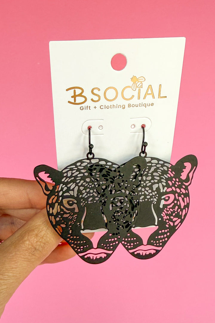 Black Lightweight Jaguar Face Earring