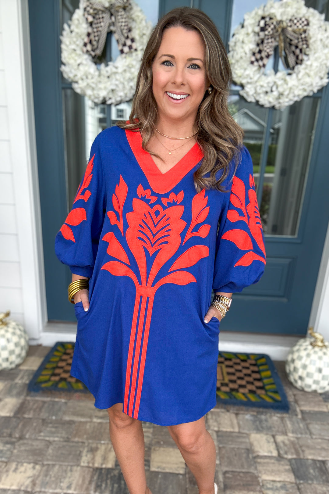 Saturday in Gainesville Appliqué Dress – Royal Blue