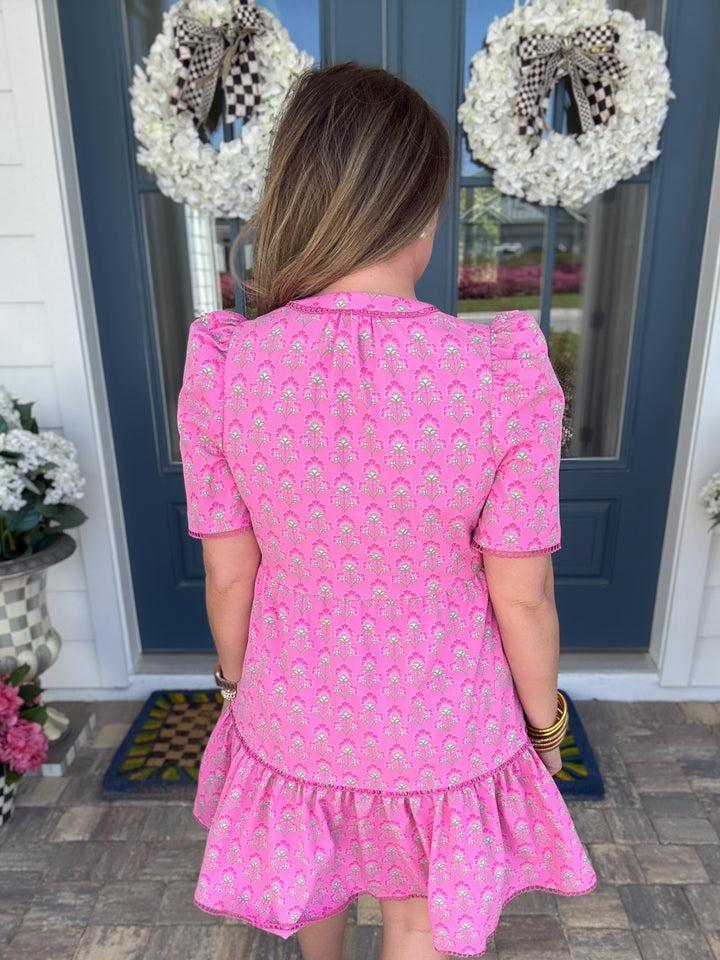 Mary Square: Adelyn Dress Deco Lilies Fuchsia