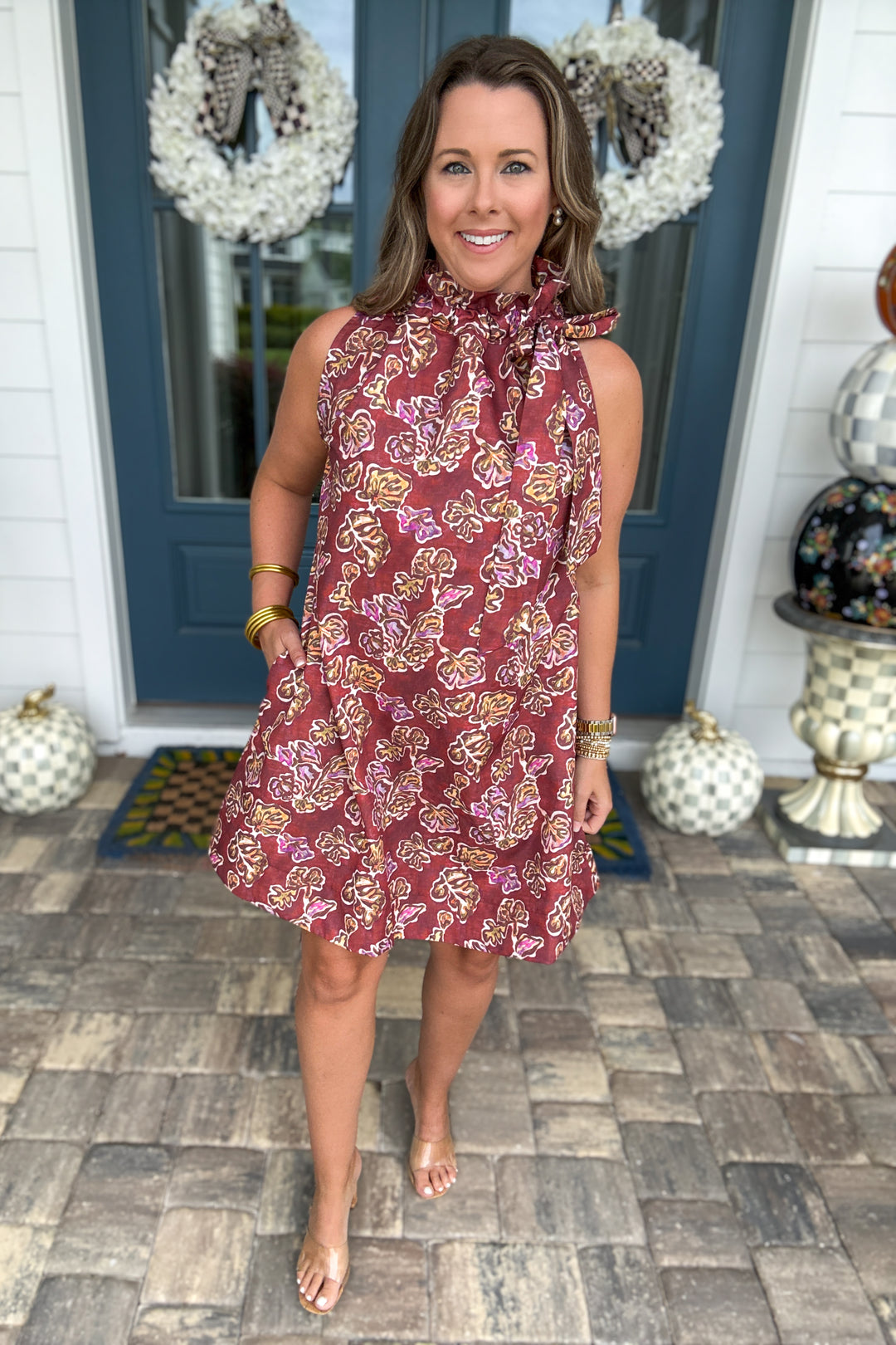 Autumn Romance Floral Tie-Neck Dress