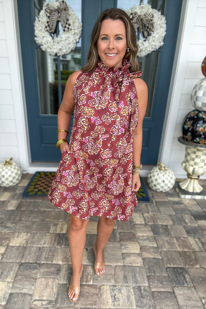 Autumn Romance Floral Tie-Neck Dress
