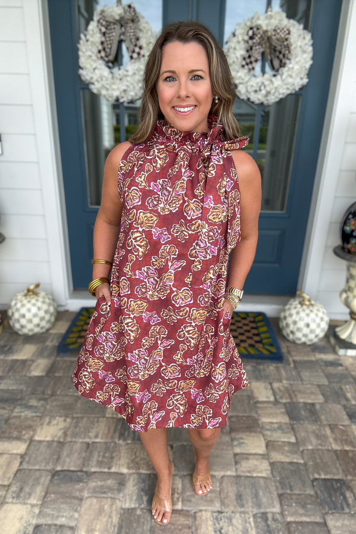 Autumn Romance Floral Tie-Neck Dress