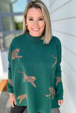 Miss Leopard Mock Neck Sweater - Hunter Green