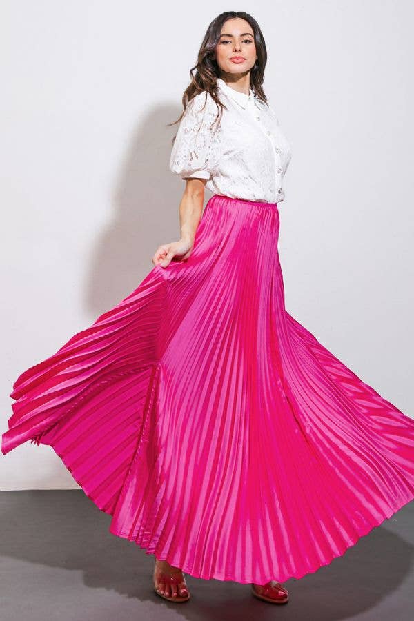 Pleated Midi Skirt - FUCHSIA - B Social Boutique