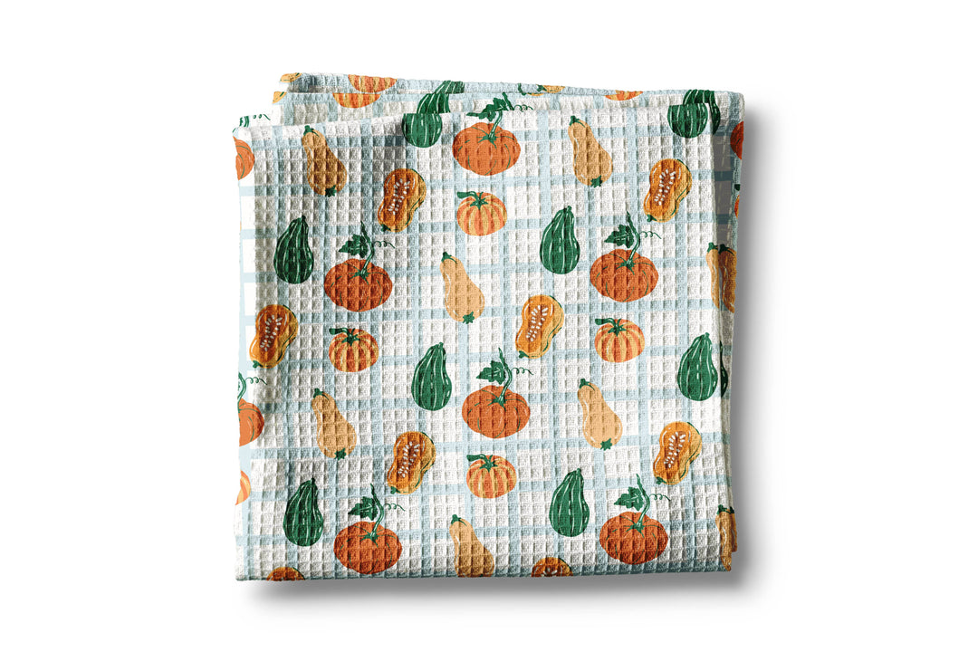Plaid Pumpkin Chinoiserie Fall Coastal Kitchen Towel Waffle