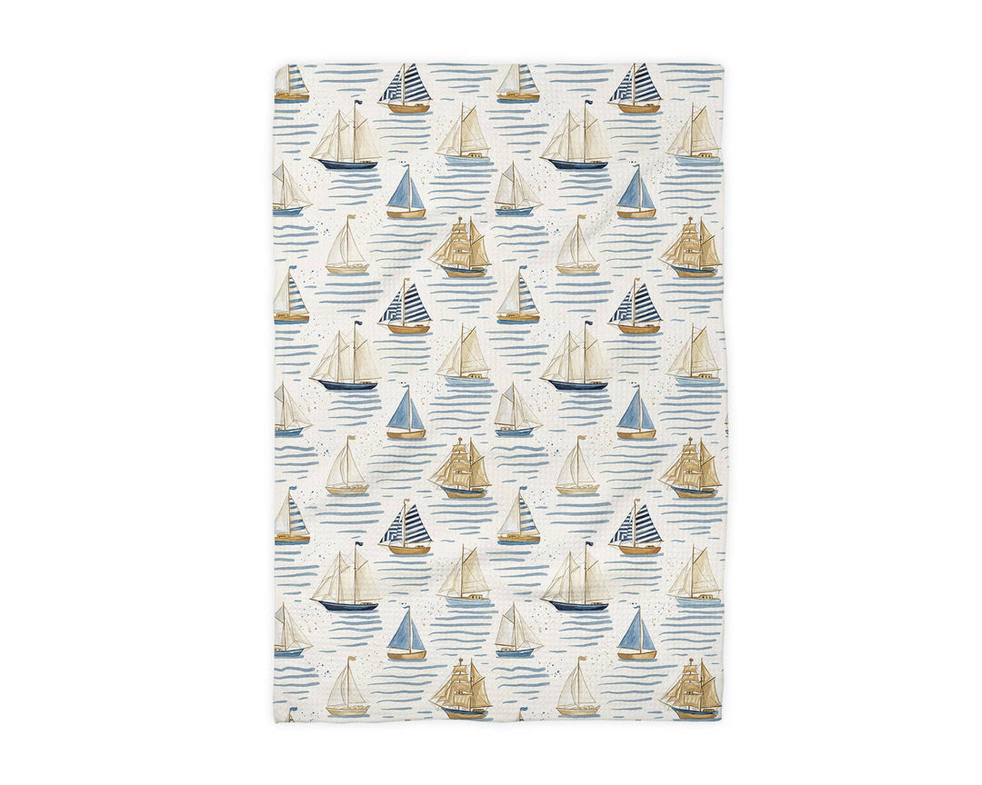 Nautical Sailboat Anchor Beach Ocean Kitchen Towel Waffle