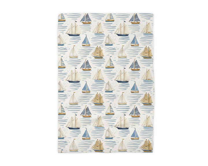 Nautical Sailboat Anchor Beach Ocean Kitchen Towel Waffle