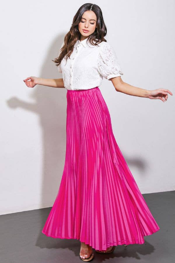 Pleated Midi Skirt - FUCHSIA - B Social Boutique