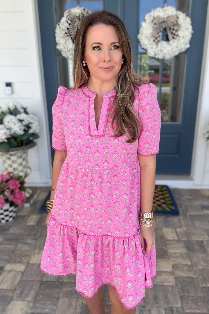 Mary Square: Adelyn Dress Deco Lilies Fuchsia