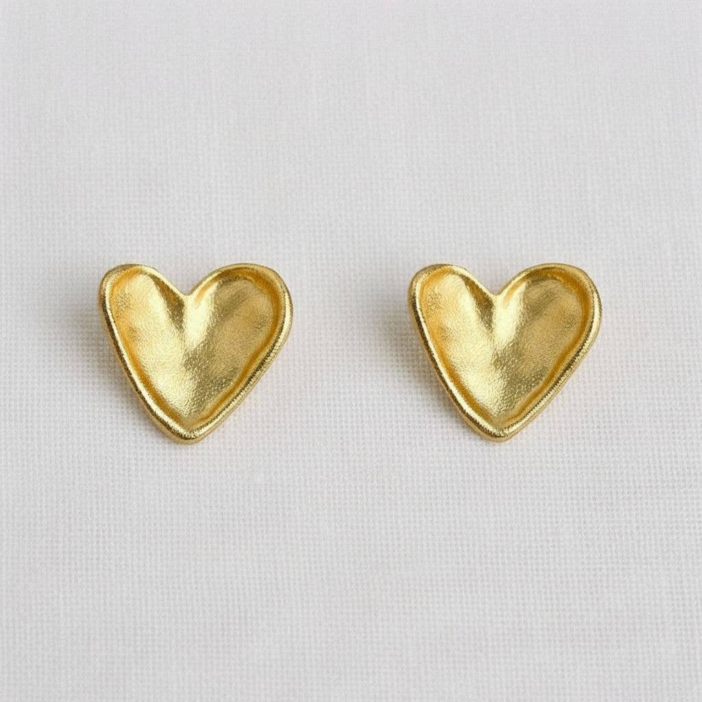 Vintage Inspired Gold-Toned Textured Heart Stud Earrings - B Social Boutique