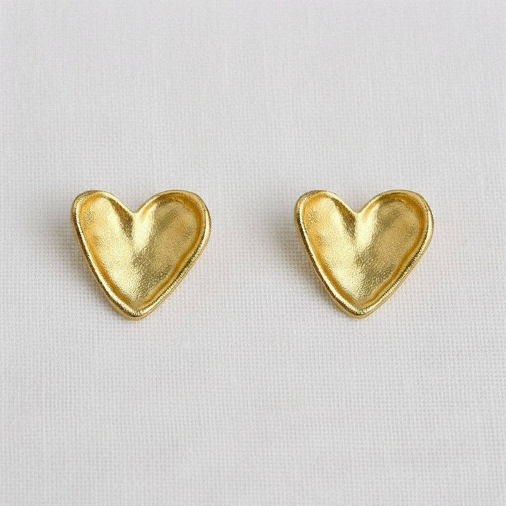 Vintage Inspired Gold-Toned Textured Heart Stud Earrings - B Social Boutique