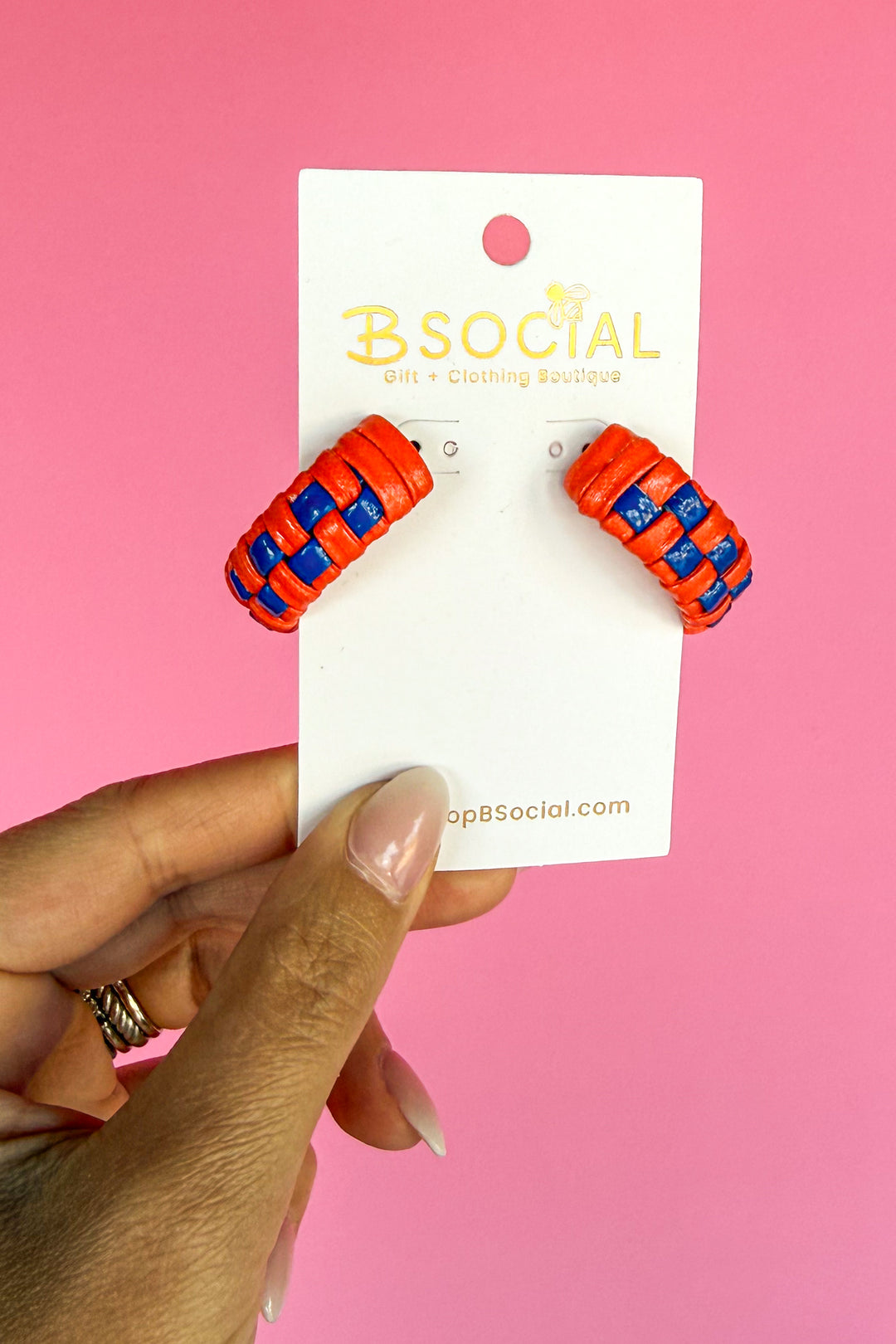 Woven Checkered Hoops - Orange + Blue