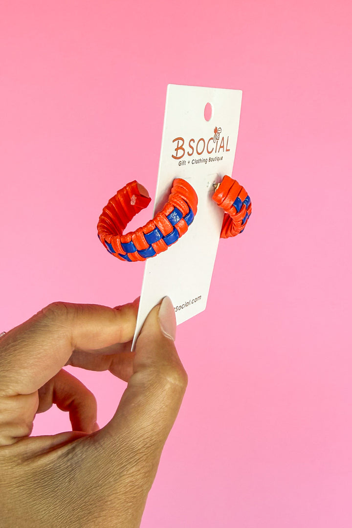 Woven Checkered Hoops - Orange + Blue