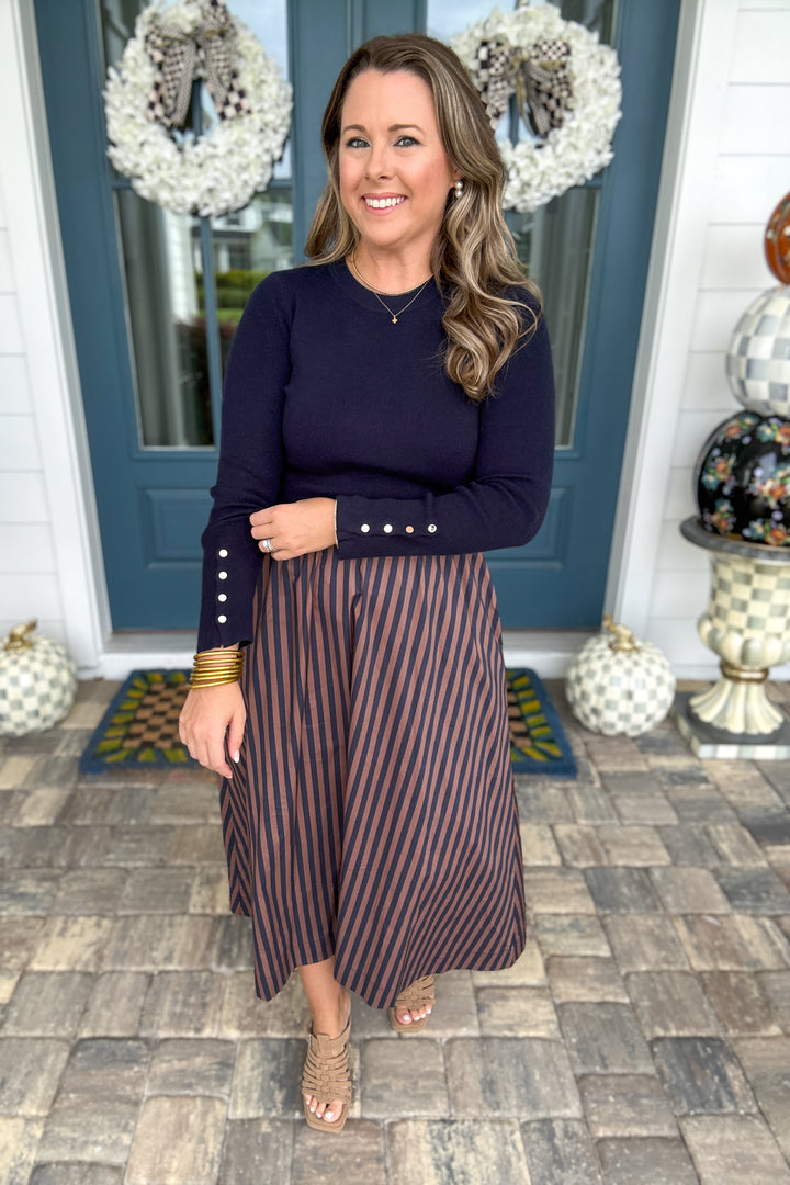 Uptown Stripe Sweater Midi Dress – Navy