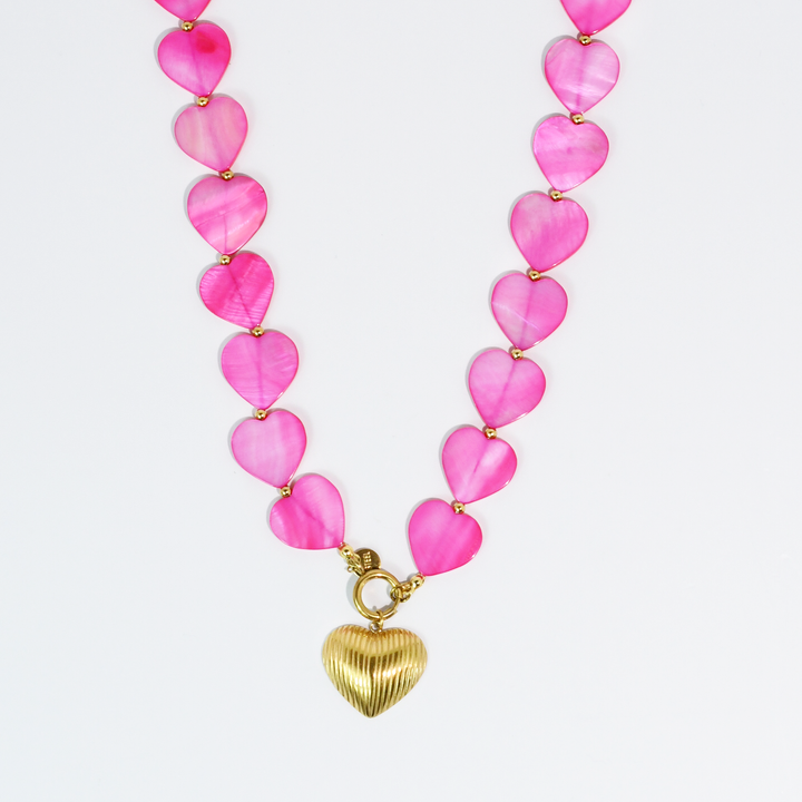 Golden Love Necklace - Pink Hearts
