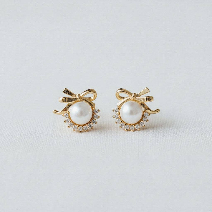 Chic Pearl Bow Drop Earrings - B Social Boutique